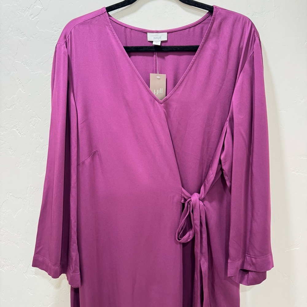 NWT J. Jill Pure Jill Women's XL Purple Wildberry Faux Wrap A-Line Midi Dress - Picture 6 of 16